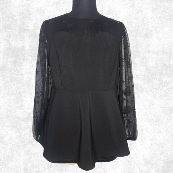 Torrid 2 Black Star Mesh Top – Celestial Sheer Long Sleeve Goth Peplum Blouse Pl - Picture 4 of 8